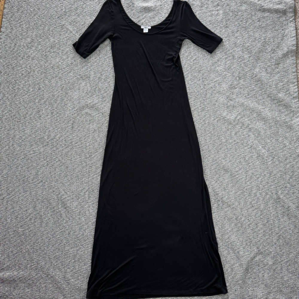 Bar III Womens Black Scoop Neck Elbow Sleeve Maxi Dress Size S Made in USA